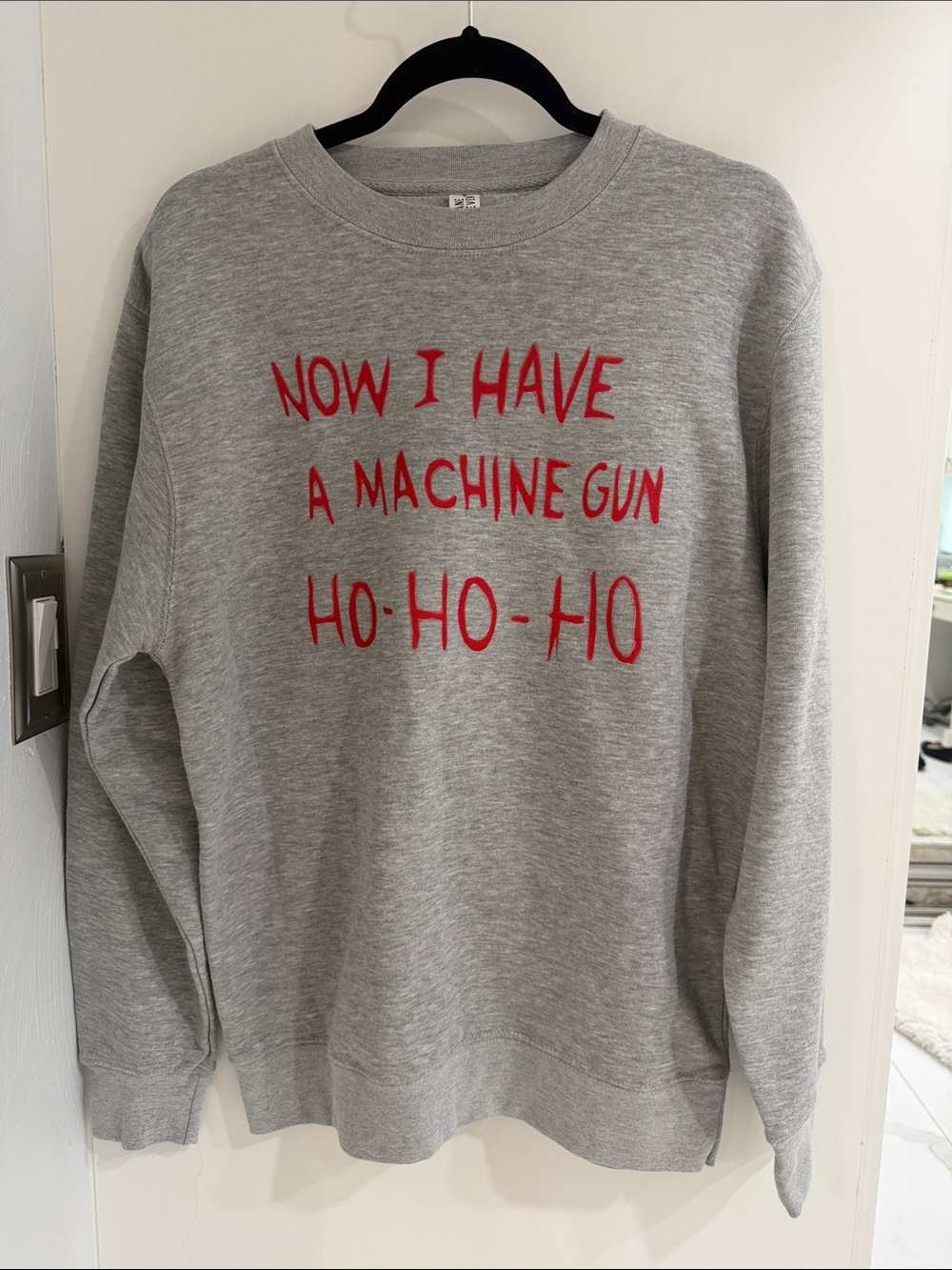 Gray Sweatshirt with Red Holiday Slogan